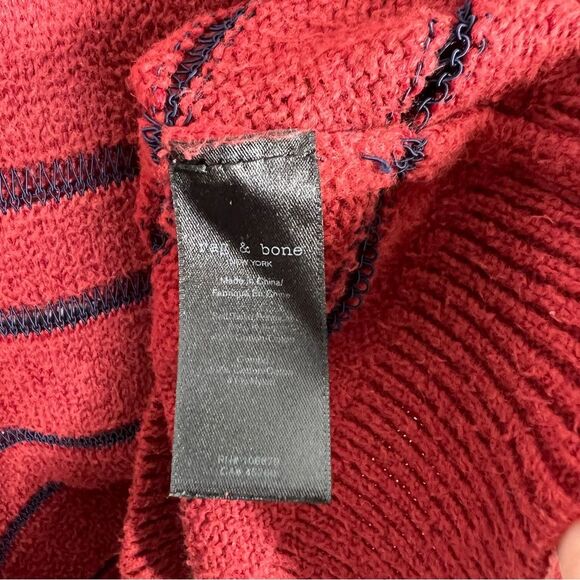 Rag & Bone Women’s Size Medium Red Blue Striped Penn Burgundy Crewneck Sweater - Picture 12 of 14
